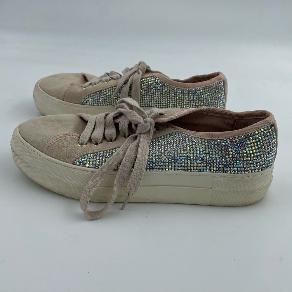 Gianni Bini Zennaa Rhinestone Embellished Blush Pink Suede Lace Up Sneakers - Picture 3 of 5